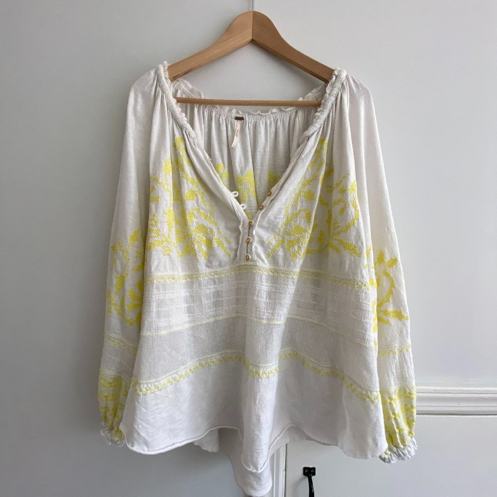 Free People Long Sleeve Embroidered Top